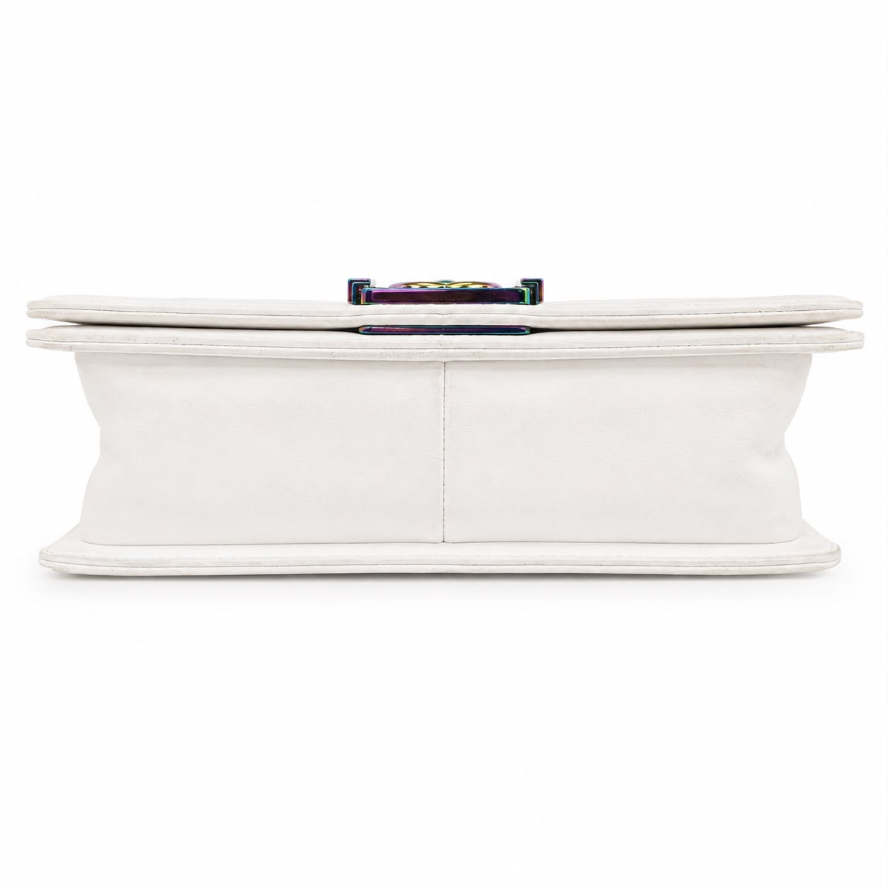 CHANEL - *RARE* BAG BOY MEDIUM LED WHITE LAMBSKIN WITH RAINBOW HARDWARE