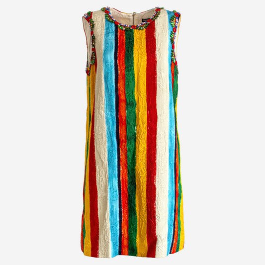 DOLCE & GABBANA - DRESS MULTICOLOR STRIPED JACQUARD WITH STUD EMBELLISHMENT SIZE 44 IT