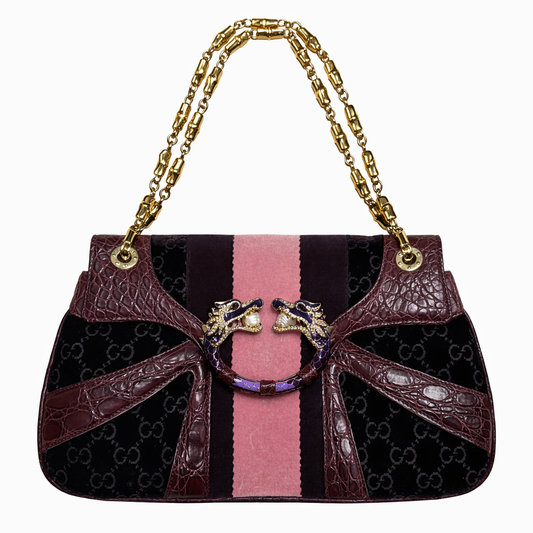 GUCCI - *LIMITED EDITION* TOM FORD BAG VELVET MONOGRAM & CROCODILE PURPLE
