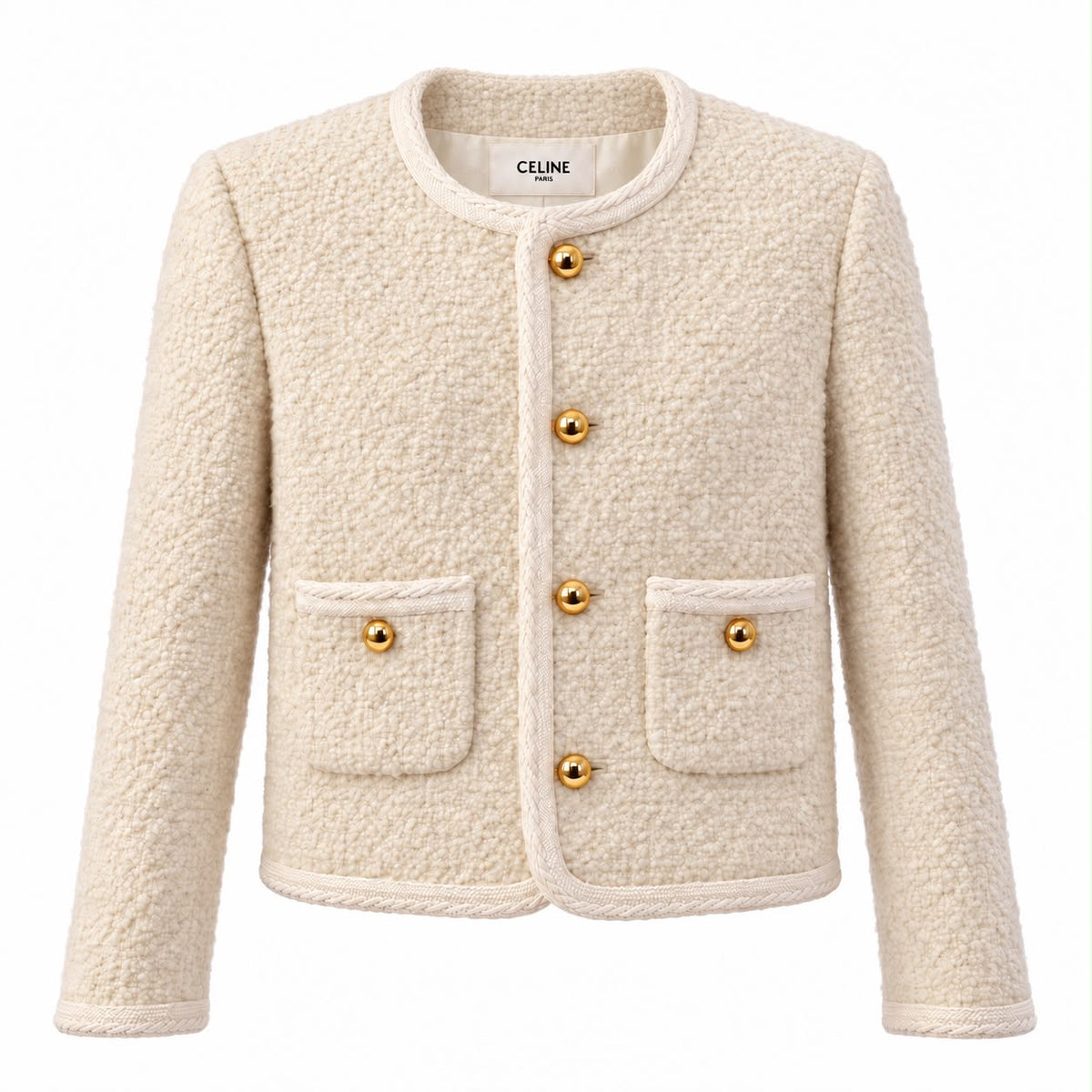 CELINE - JACKET TWEED CHELSEA IVORY WITH GOLD-TONE BUTTONS SIZE 34 FR