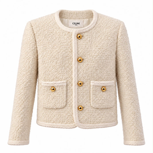 CELINE - JACKET TWEED CHELSEA IVORY WITH GOLD-TONE BUTTONS SIZE 34 FR