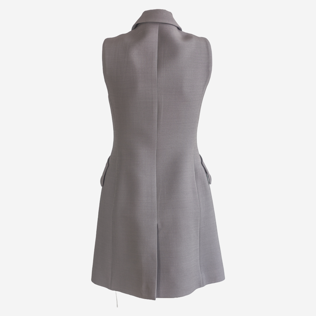 DIOR - DRESS SLEVELESS DOUBLE-BREASTED IN GREY WOOL-SILK SIZE 36 FR