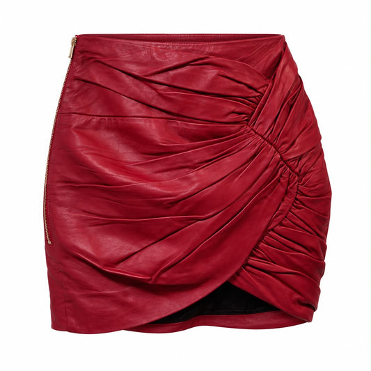 ALEXANDRE VAUTHIER - SKIRT MINI RED LAMBSKIN DRAPED ASYMMETRIC SIZE 36 FR