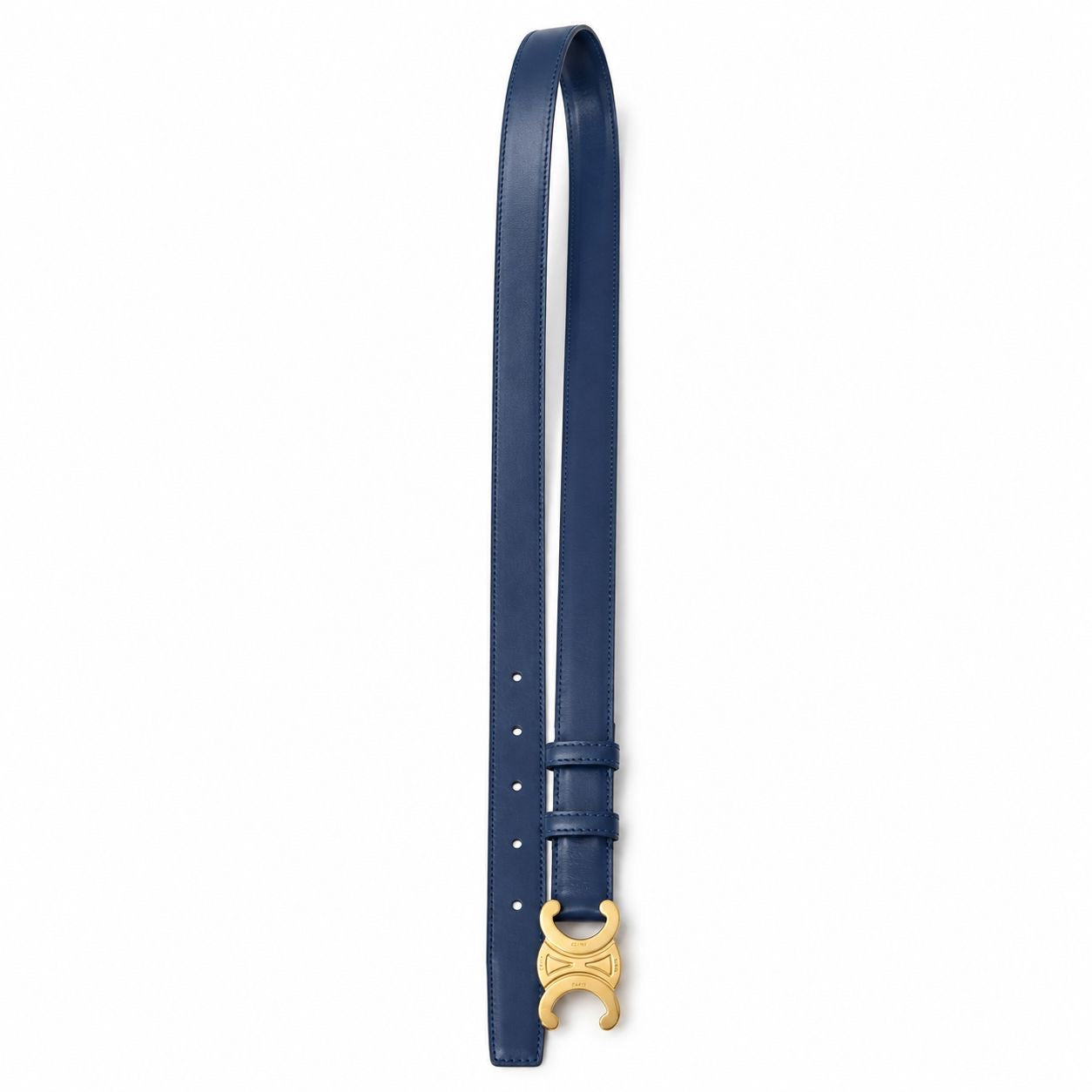 CÉLINE - BELT TRIOMPHE BLUE LEATHER GOLD-FINISHED BUCKLE SIZE 85