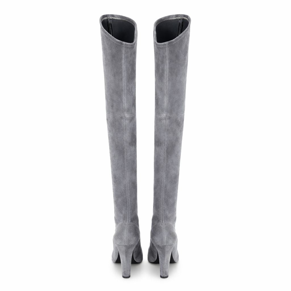 CASADEI - HIGH BOOTS GREY SUEDE WITH SILVER STUDDED TOE SIZE 35 EU