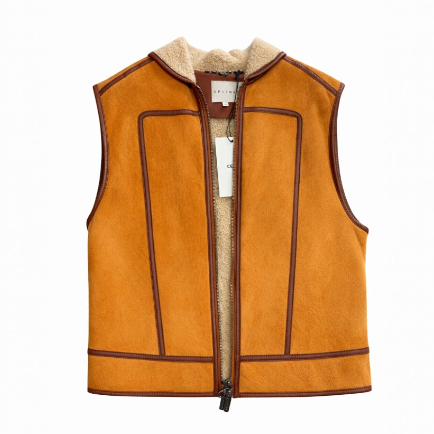 CÉLINE - *BRAND NEW* VEST ORANGE MOUTON LEATHER 38 FR