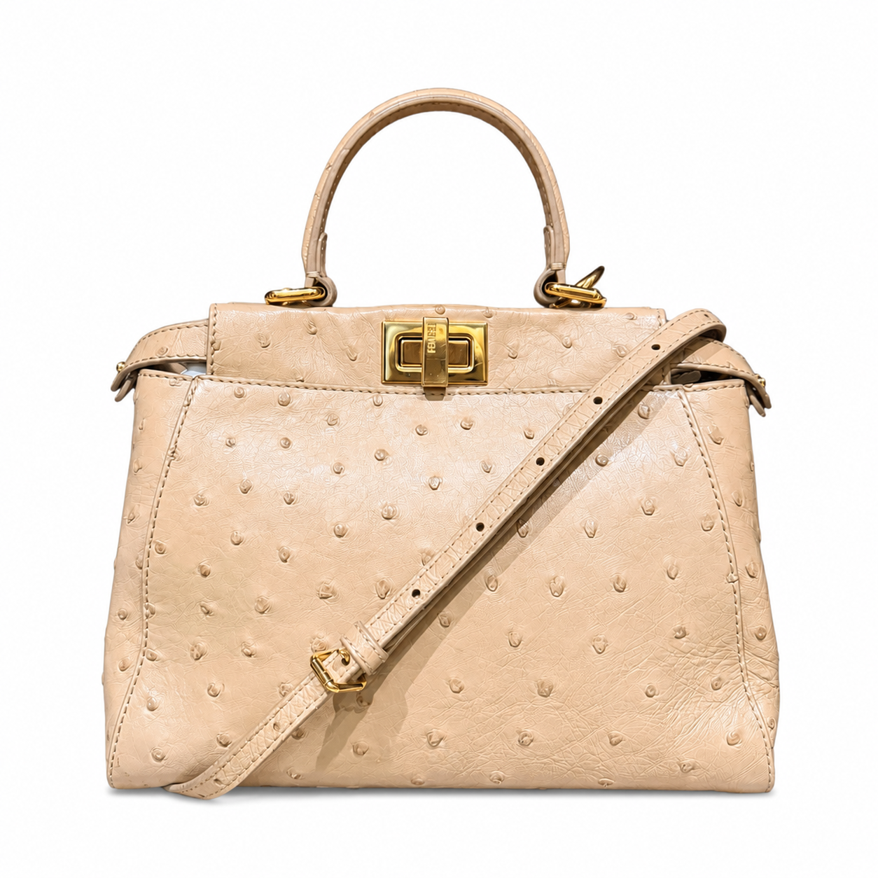FENDI - PEEKABOO BAG BEIGE OSTRICH LEATHER WITH STRAP
