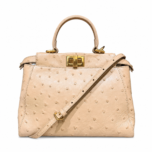 FENDI - PEEKABOO BAG BEIGE OSTRICH LEATHER WITH STRAP