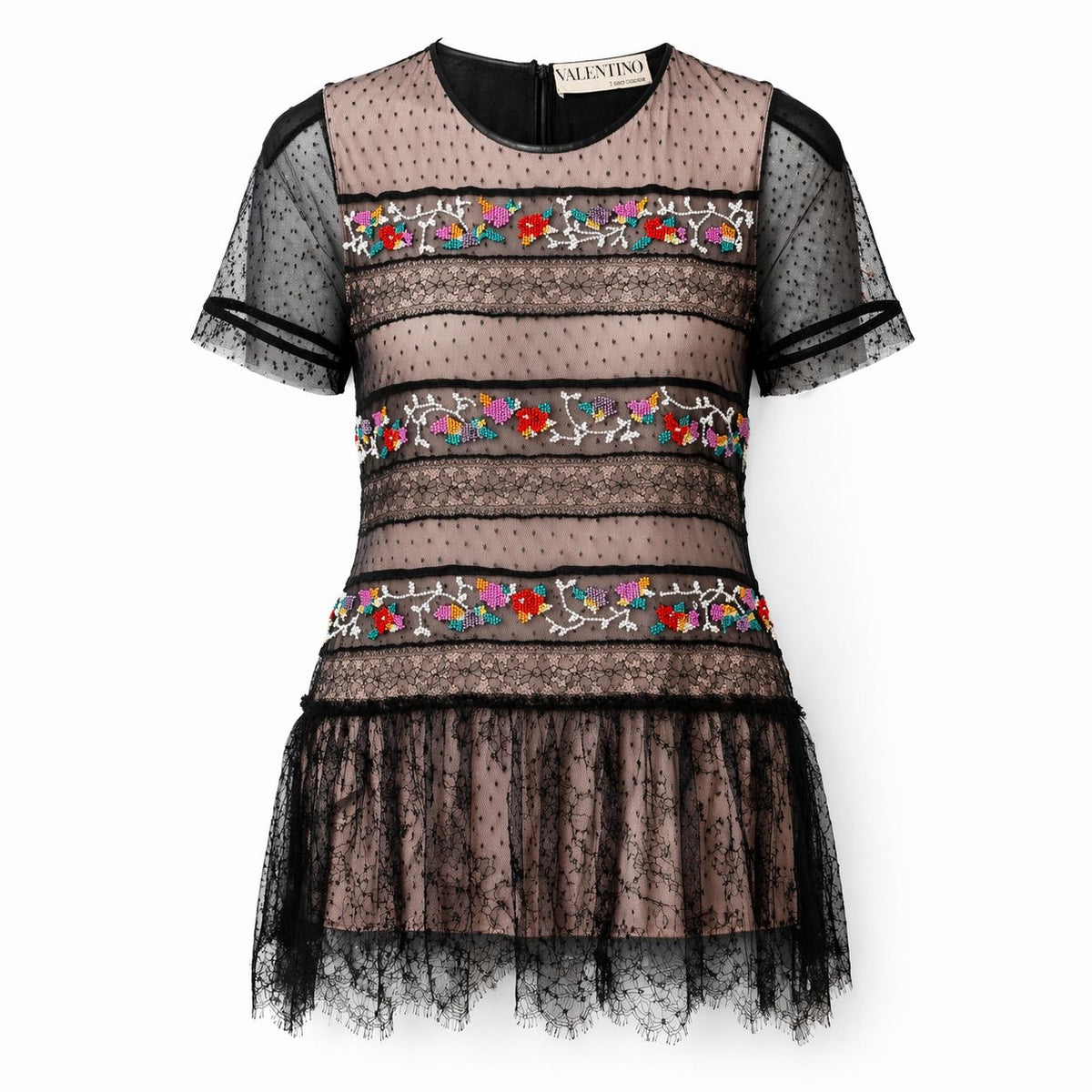 VALENTINO - SHIRT LACE AND BEADED FLORAL EMBROIDERY BLACK SIZE S