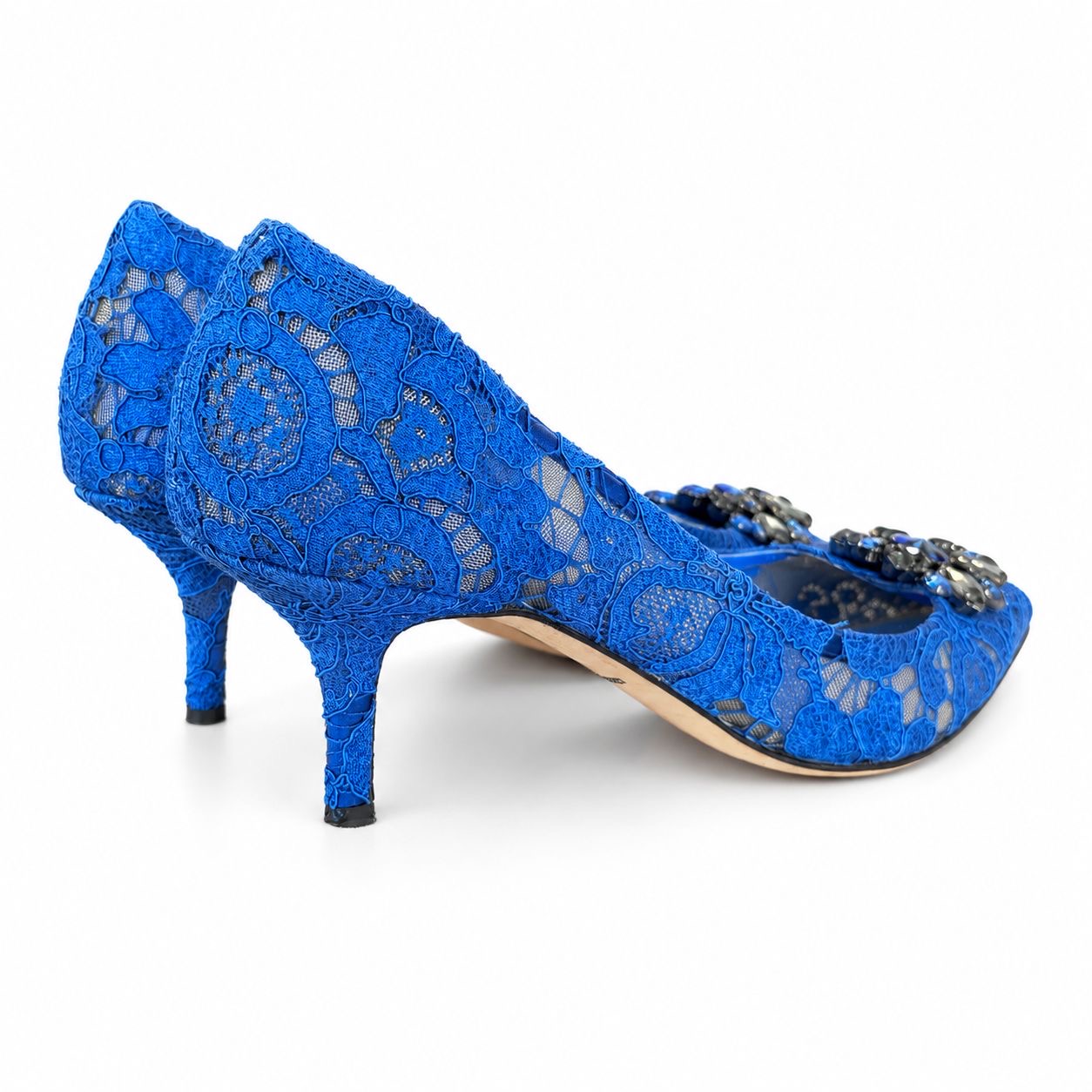 DOLCE & GABBANA - PUMPS TAORMINA LACE ELECTRIC BLUE SIZE 41 EU