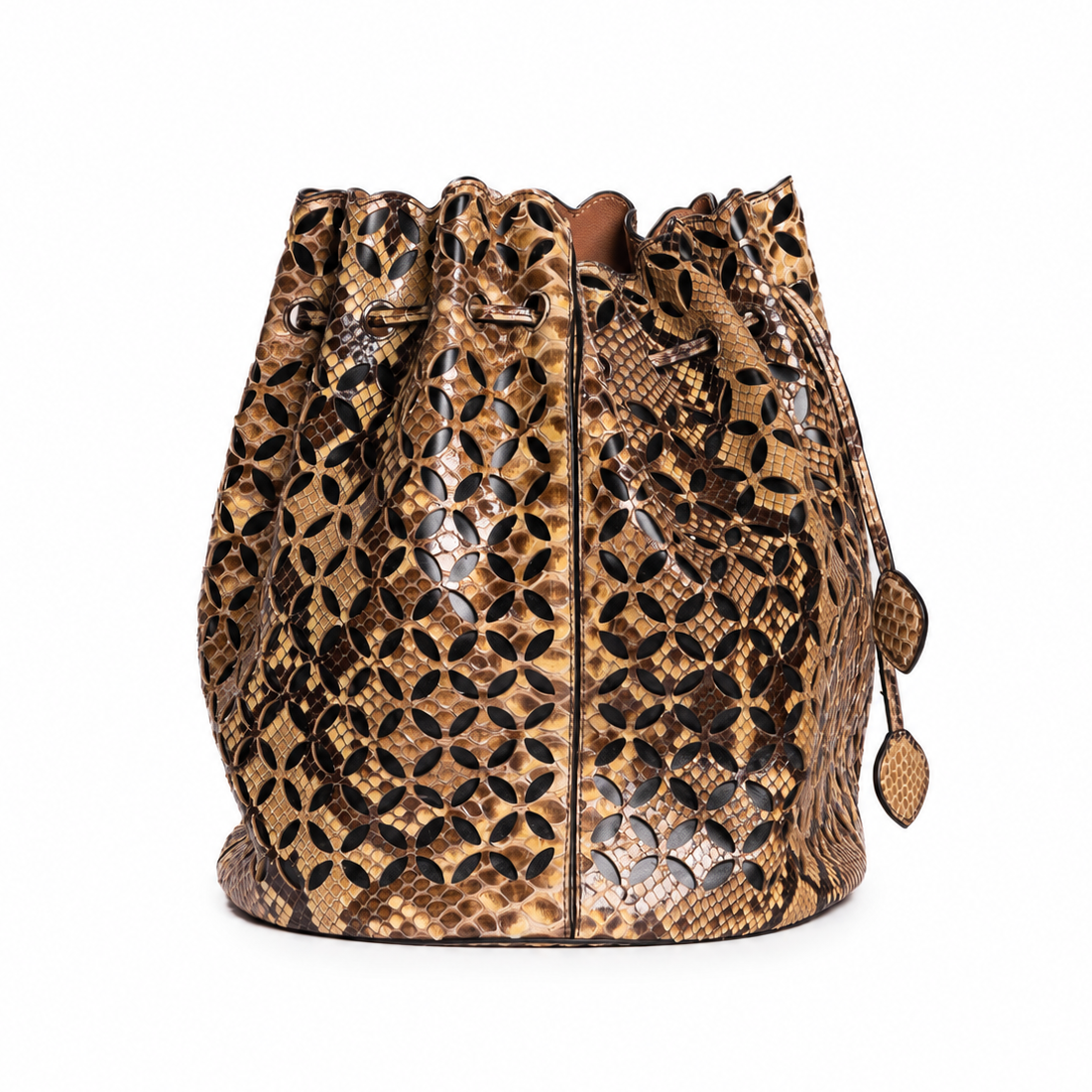 ALAÏA - BAG PYTHON BUCKET IN BLACK AND BROWN WITH STRAP