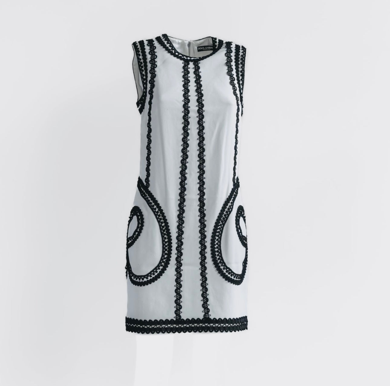 DOLCE & GABBANA - DRESS MIDI WHITE WITH BLACK TRIM SIZE 42 IT