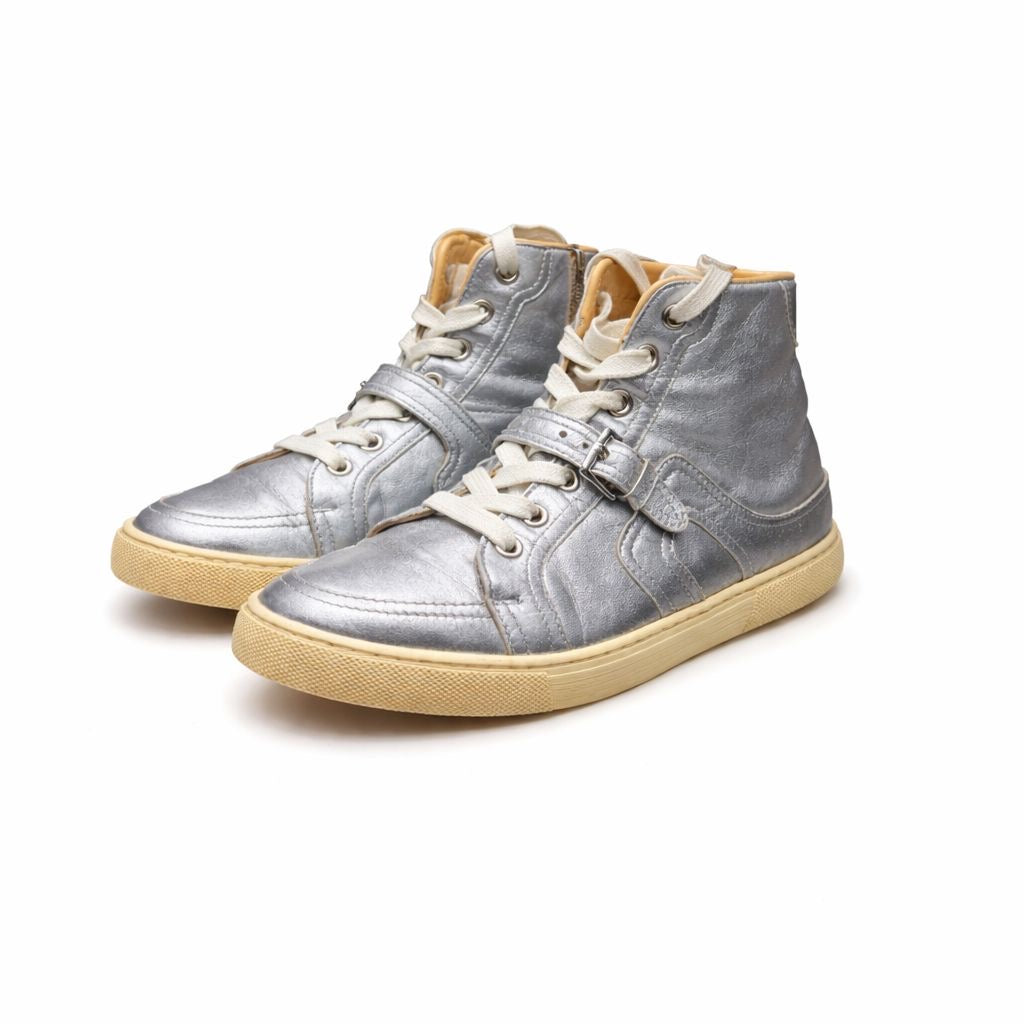 HERMÈS - SNEAKERS METALLIC SILVER LEATHER SIZE 38 EU