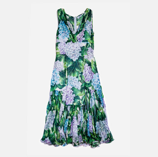 DOLCE & GABBANA - DRESS HYDRANGEA PRINT SILK CHIFFON SLEEVELESS SIZE 40 IT