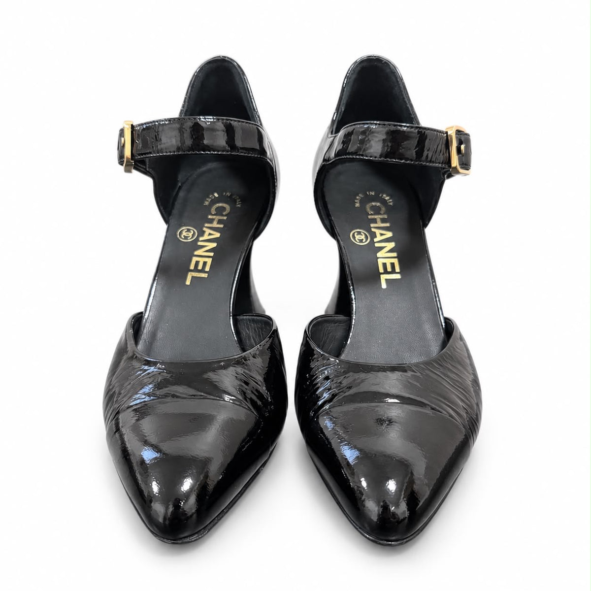 CHANEL - PUMPS MARY JANE BLACK PATENT LEATHER SIZE 36,5 EU
