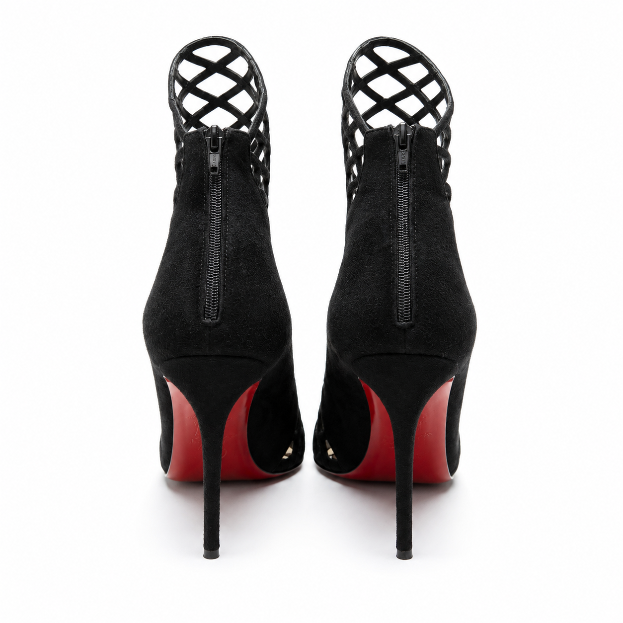 LOUBOUTIN - HIGH ANKLE BOOTS MRS BOUGLIONE BLACK SUEDE CAGE SIZE 36 EU