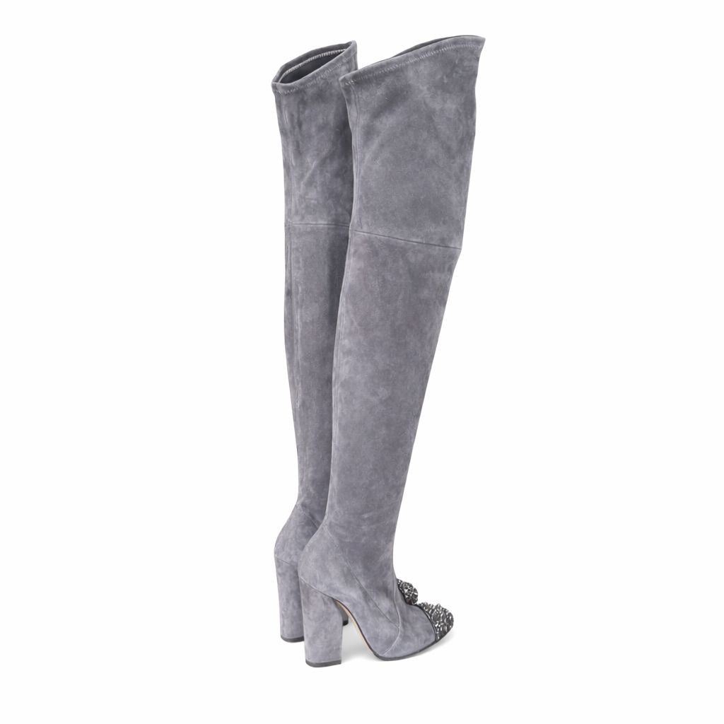 CASADEI - HIGH BOOTS GREY SUEDE WITH SILVER STUDDED TOE SIZE 35 EU