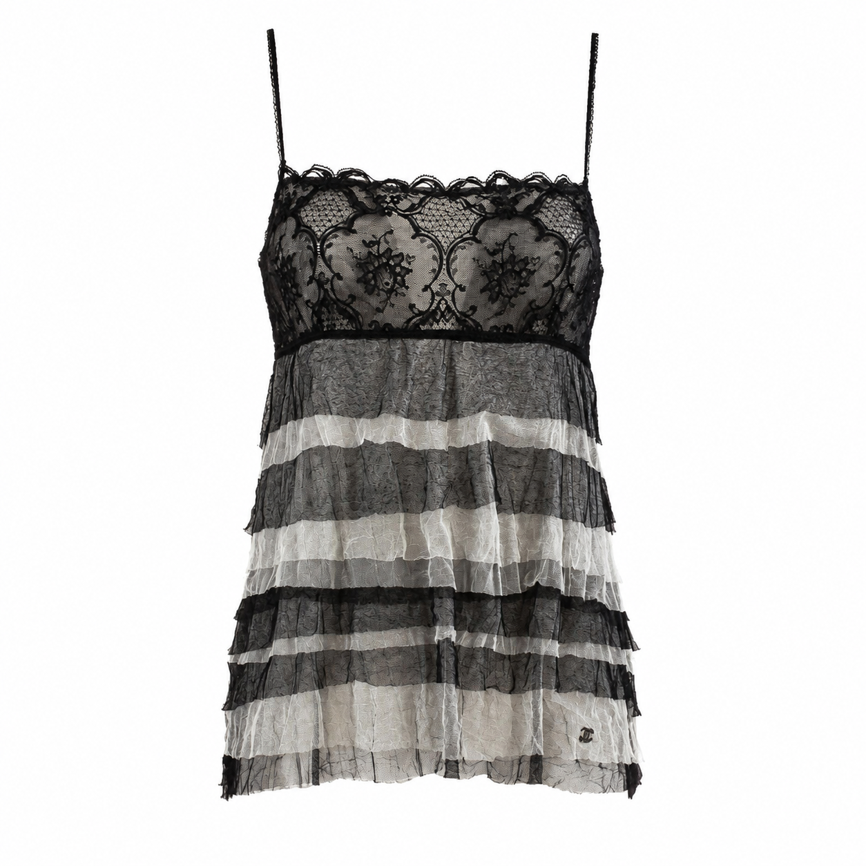 CHANEL - TOP BLACK AND WHITE SILK MESH SIZE 38 FR
