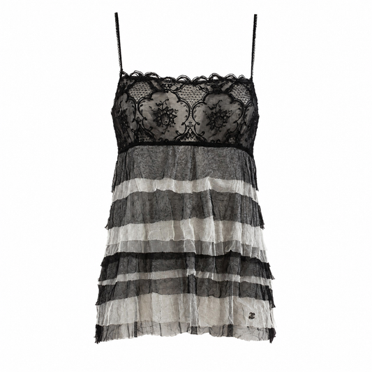 CHANEL - TOP BLACK AND WHITE SILK MESH SIZE 38 FR