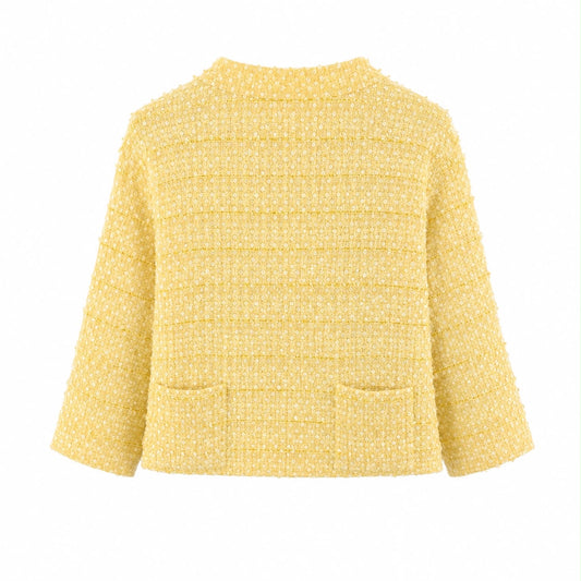 CHANEL - JACKET YELLOW WITH JEWEL CC BUTTONS SIZE 34 FR