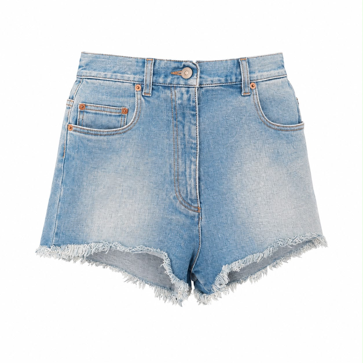 GUCCI - DENIM SHORTS LIGHT WASH DENIM WITH CHERRY LOGO EMBROIDERY SIZE 25