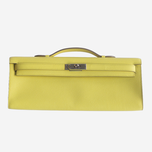 HERMÈS - KELLY CUT CLUTCH YELLOW EPSOM LEATHER PALLADIUM HARDWARE