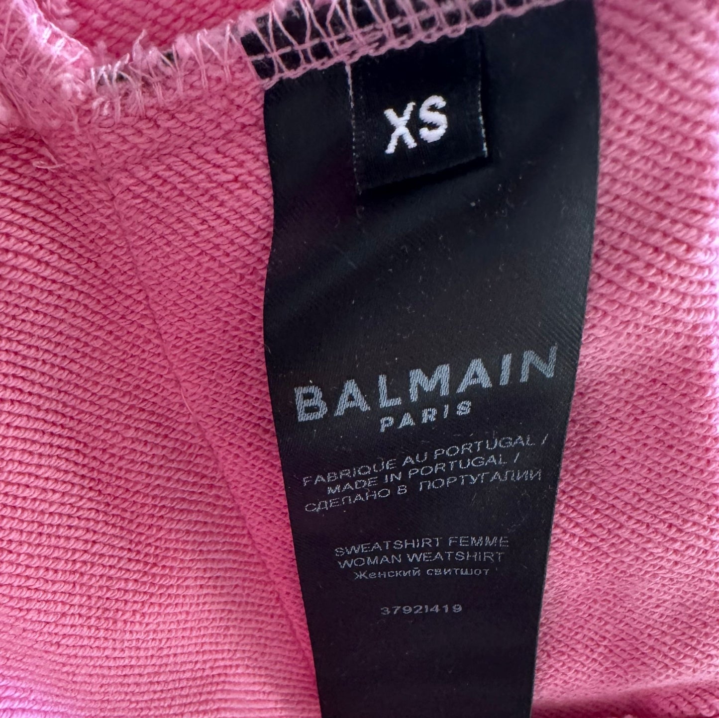 BALMAIN - HOODIE PINK COTTON WITH SILVER LOGO SIZE XS