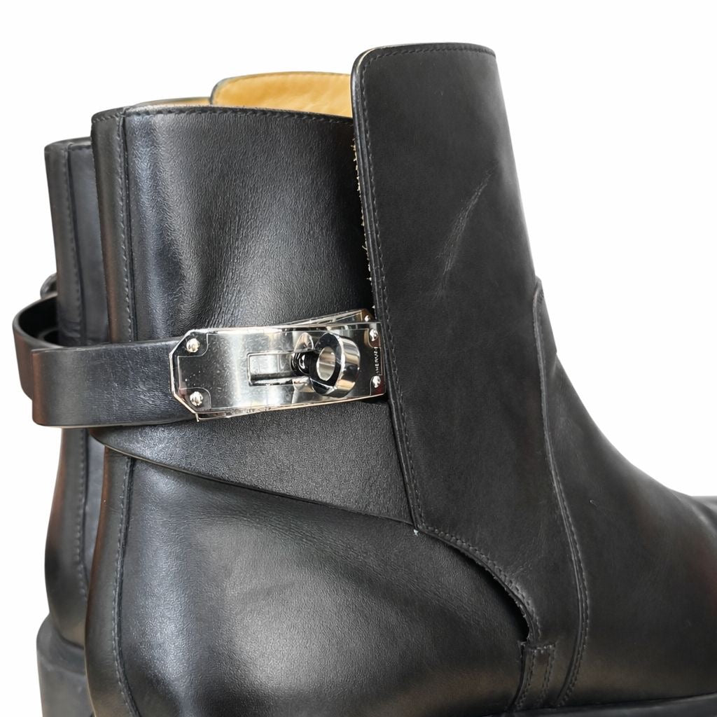 HERMÈS - ANKLE BOOTS BLACK LEATHER SIZE 40 EU
