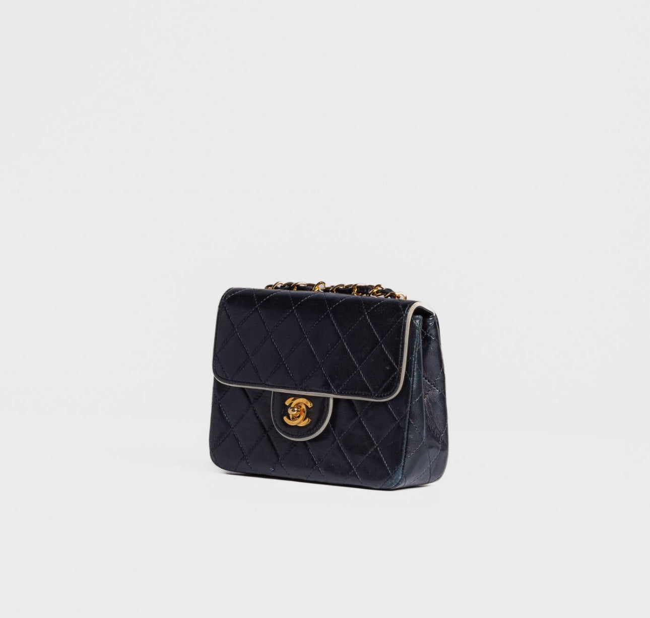 CHANEL - BAG MINI TIMELESS LEATHER NAVY BLUE WHITE TRIM