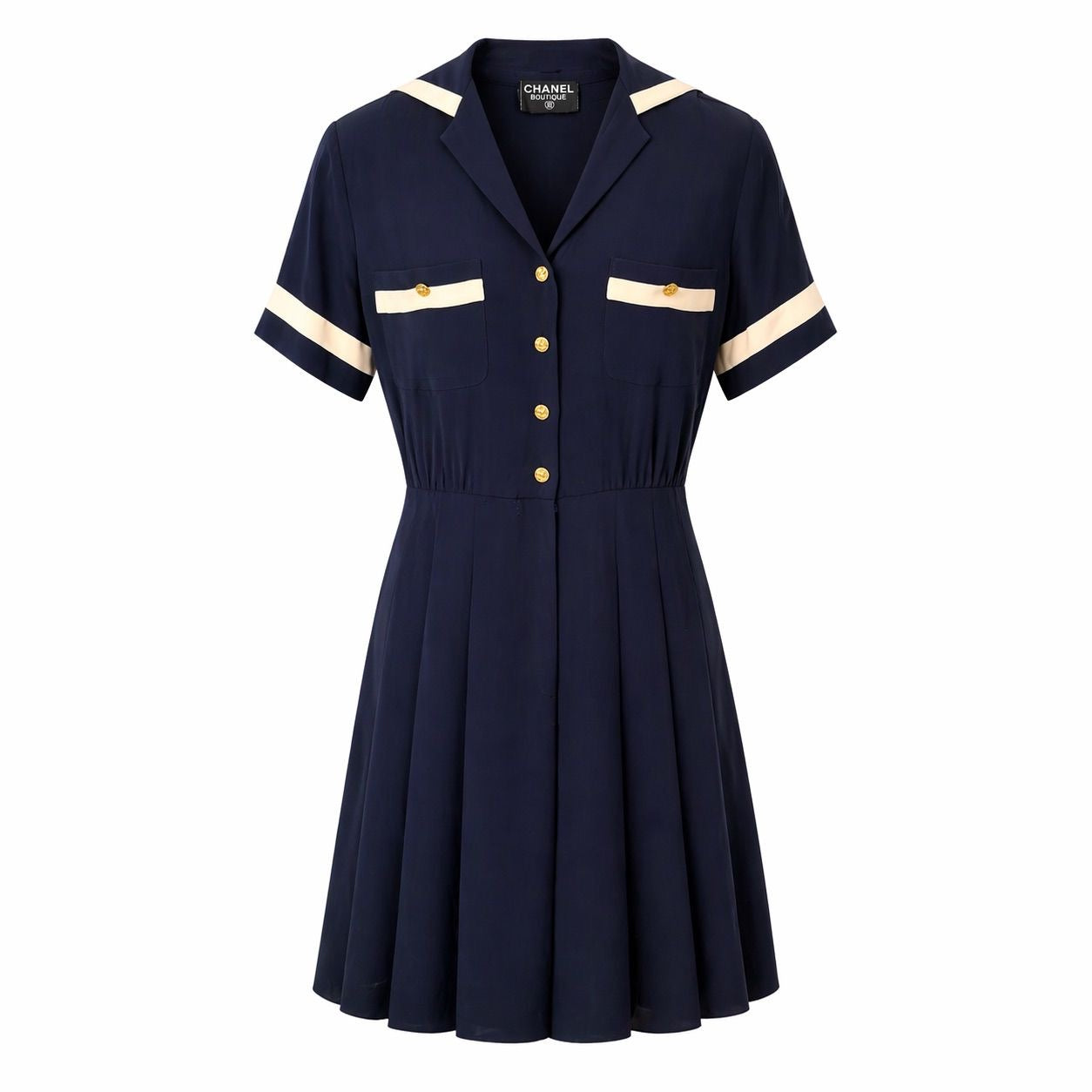 CHANEL - DRESS NAVY SAILOR-STYLE SHORT SIZE S