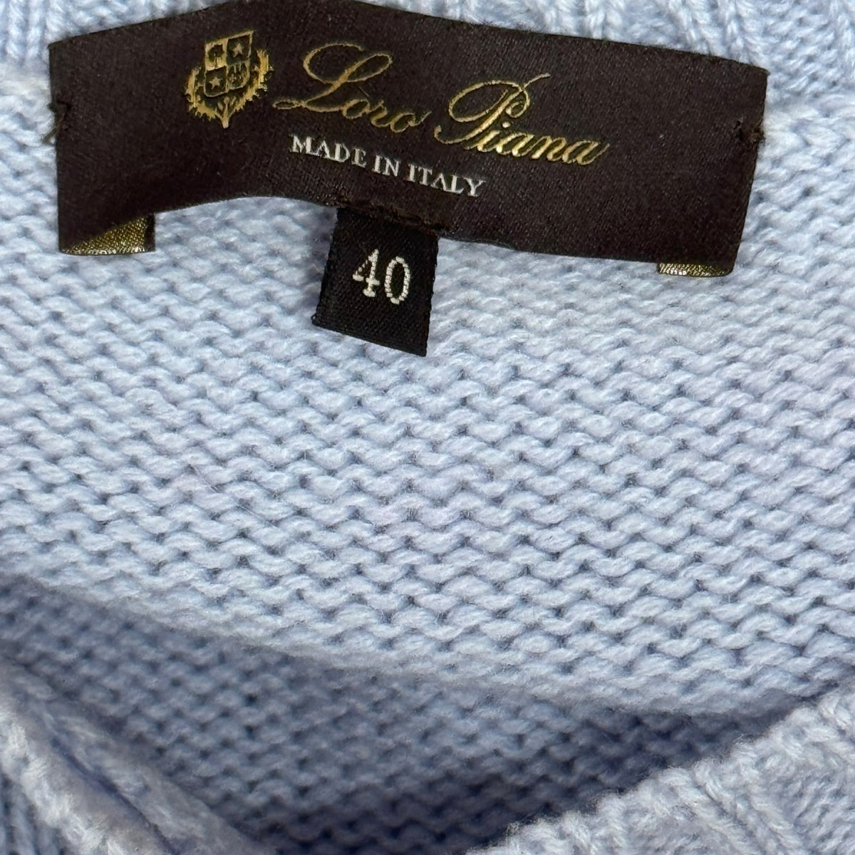 LORO PIANA - SWEATER POWDER BLUE CASHMERE CRYSTAL SNOWFLAKE EMBROIDERY SIZE 40 IT