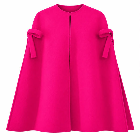 VALENTINO – CAPE IN FUCHSIA VIRGIN WOOL BLEND WITH BOW DETAILS SIZE 36 IT