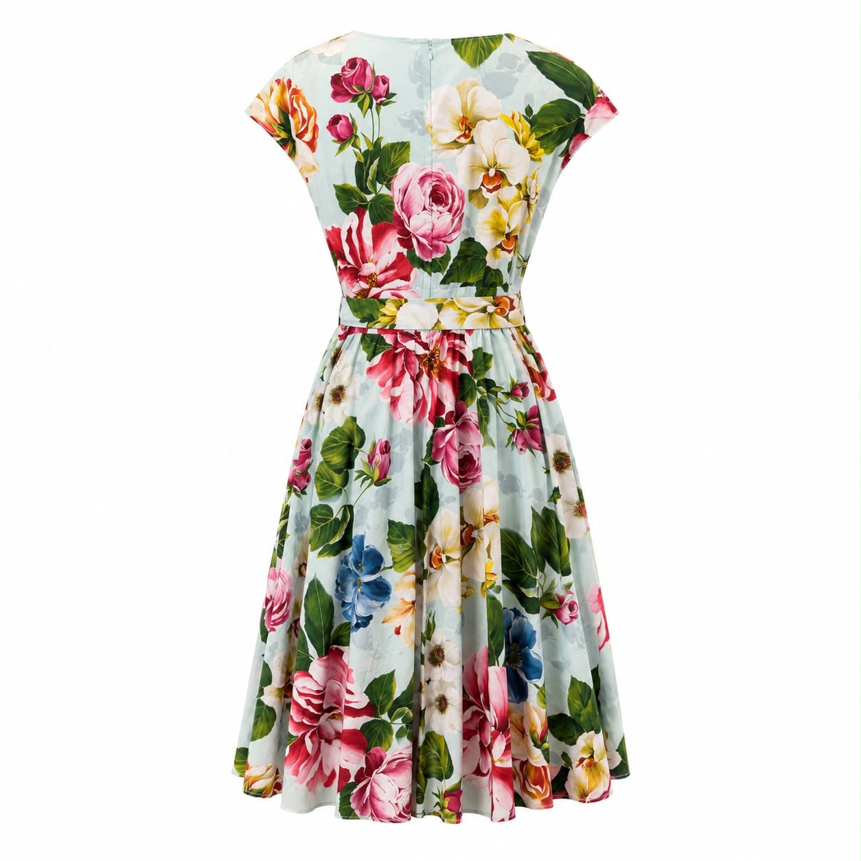 DOLCE & GABBANA - DRESS MIDI FLORAL PRINT COTTON POPLIN WITH BELT SIZE 48 IT