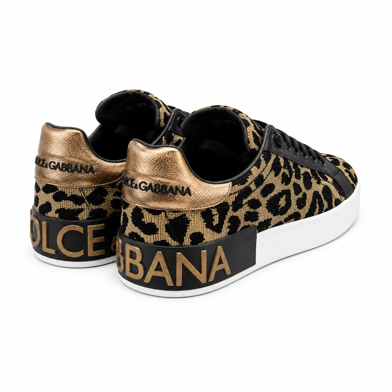 DOLCE & GABBANA - SNEAKERS LEOPARD PRINT LUREX LOW BLACK GOLD SIZE 40 EU