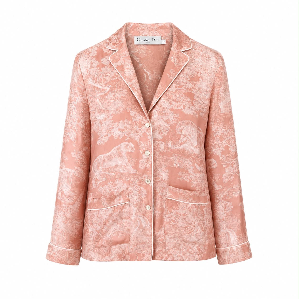 DIOR - SET PAJAMA SHIRT & TROUSERS TOILE DE JOUY PINK & WHITE IN SILK