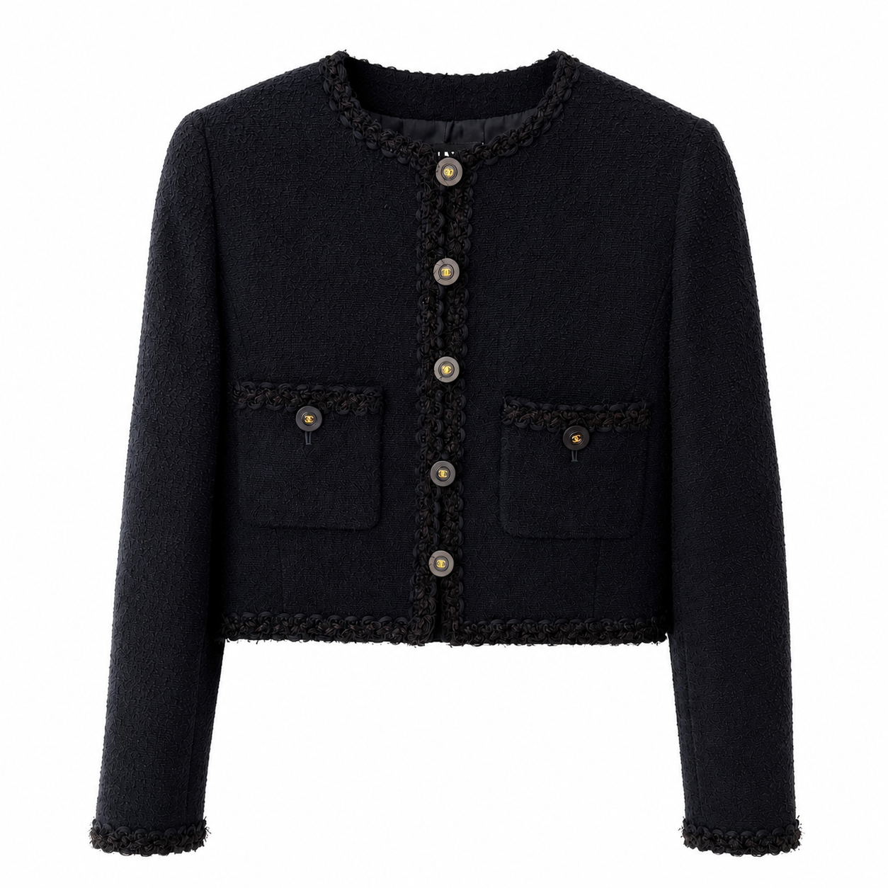 CHANEL - JACKET TWEED BLUE BUTTONS CC LOGO SIZE 38 FR