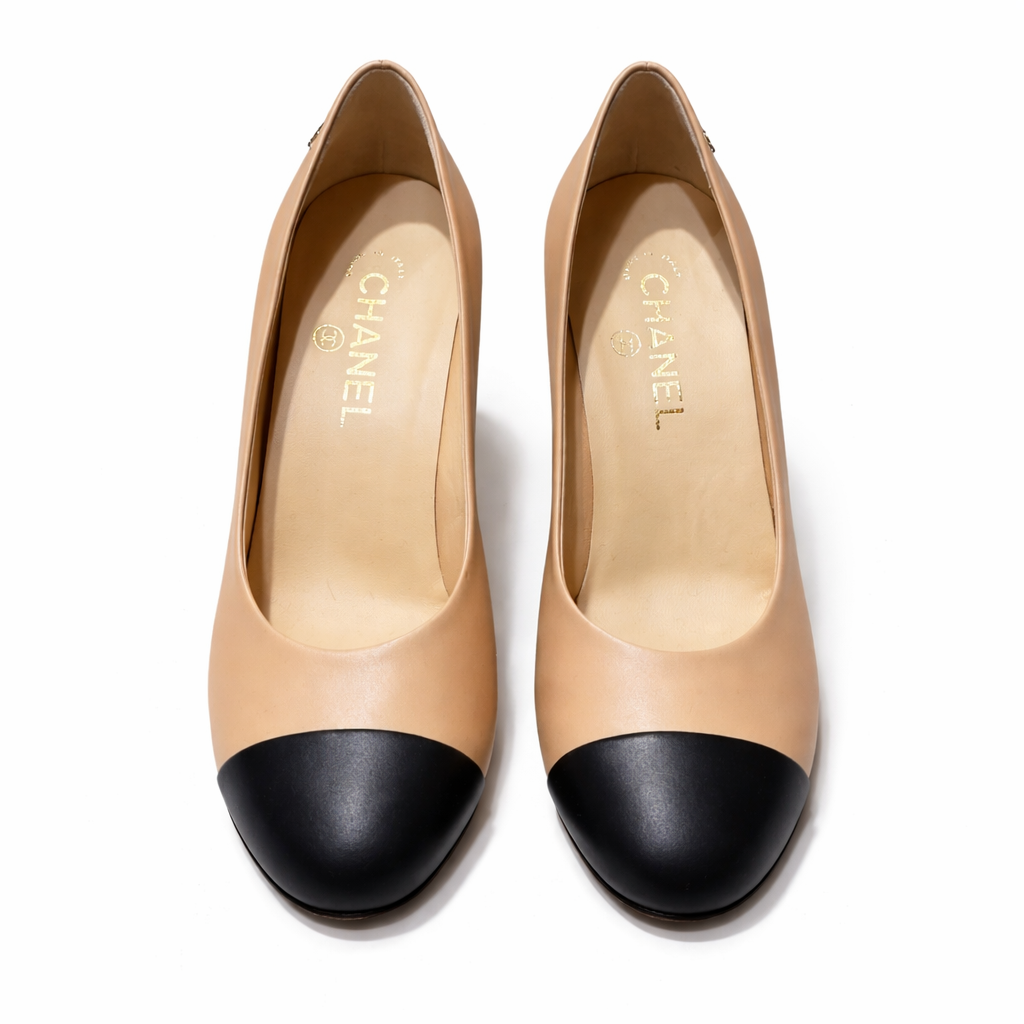 CHANEL - *BRAND NEW* PUMPS BEIEGE LEATHER WITH BLACK TOE SIZE 39 FR