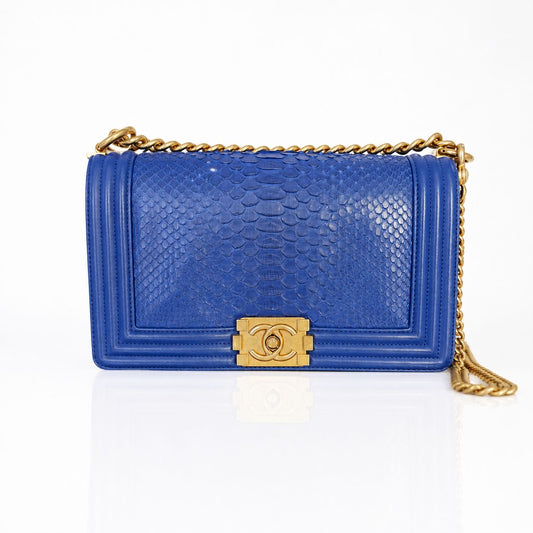 CHANEL - *RARE* BOY BAG BLUE ROYAL PYTHON WITH ANTIQUE GOLD HARDWARE