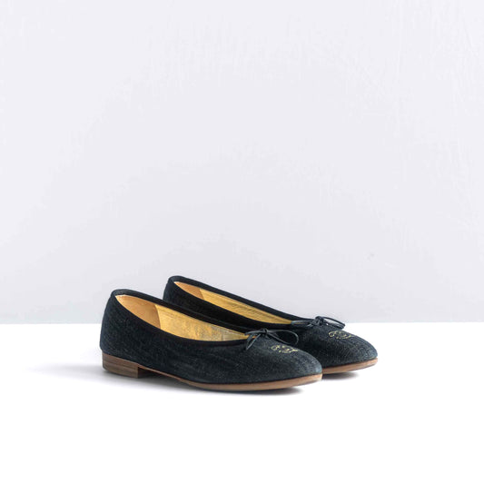 CHANEL - BALLERINA FLATS BLUE DENIM SIZE 39 EU