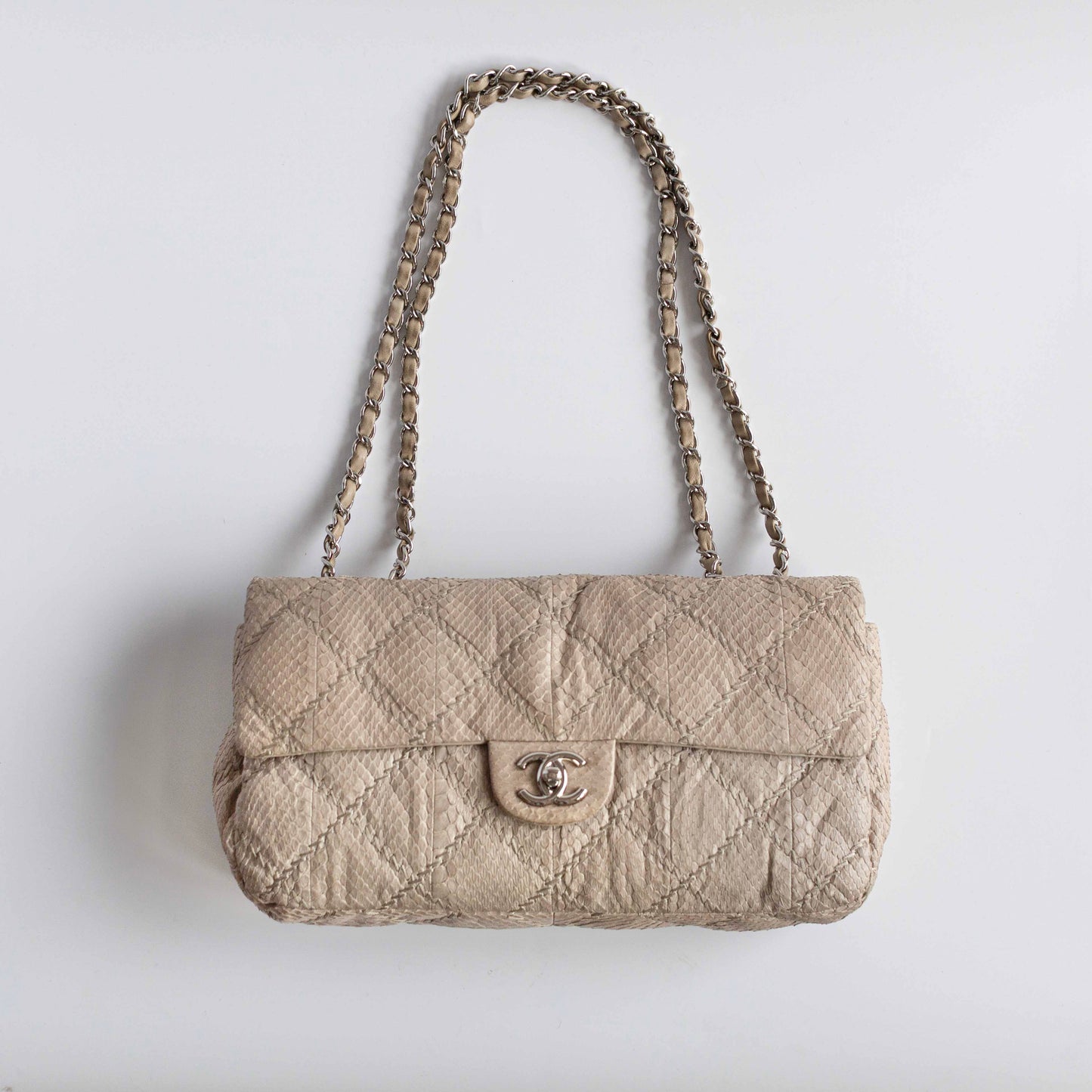 CHANEL - BAG TIMELESS BEIGE PYTHON WITH SILVER HARDWARE