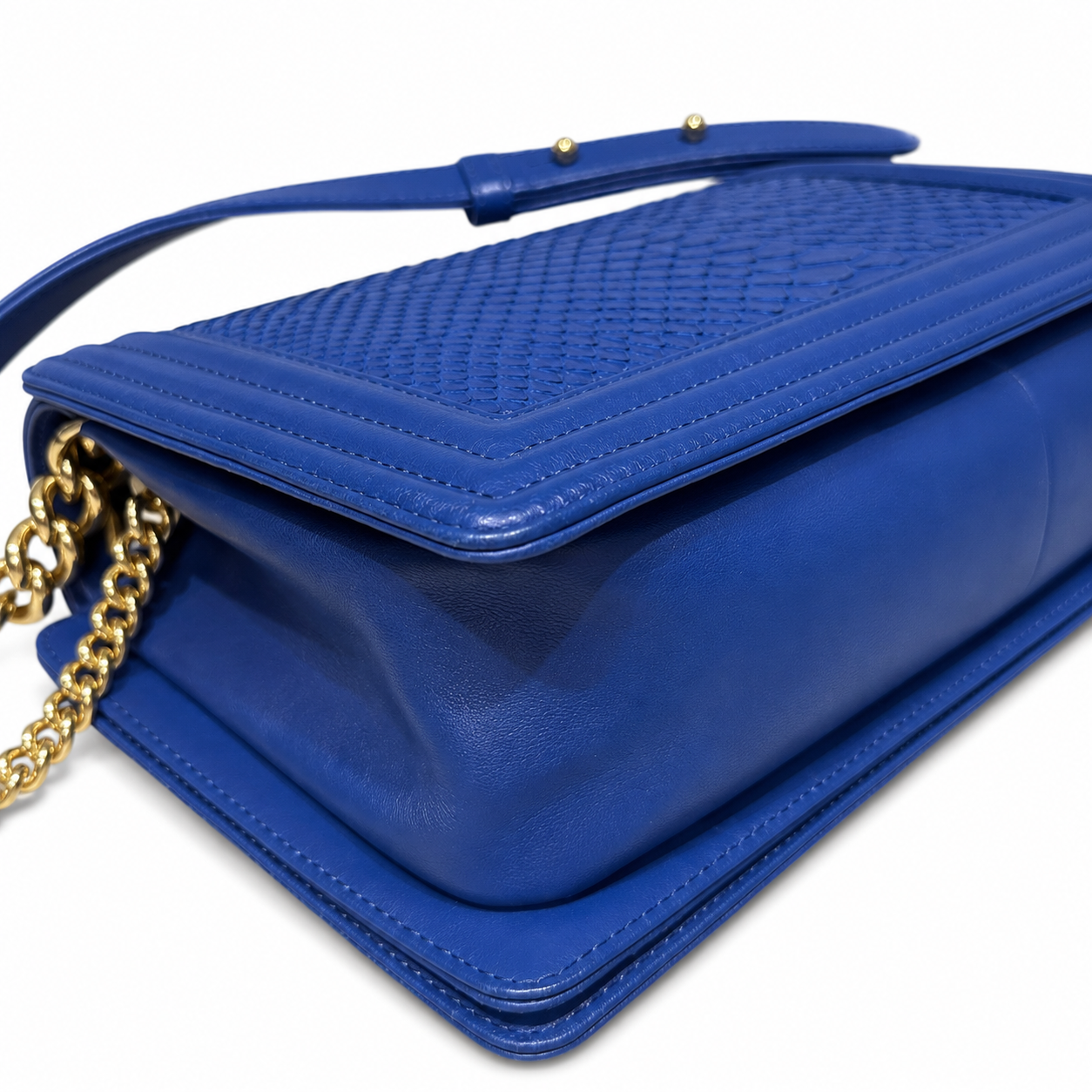 CHANEL - *RARE* BOY BAG BLUE ROYAL PYTHON WITH ANTIQUE GOLD HARDWARE