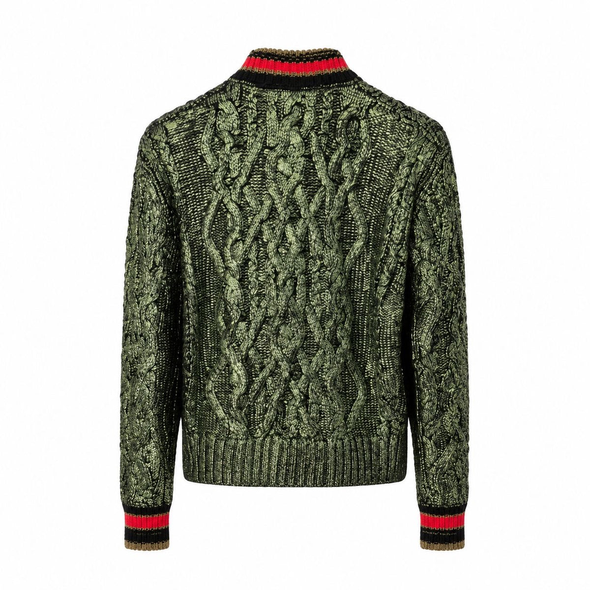 ERMANNO SCERVINO - JACKET GREEN CABLE-KNIT RED AND BLACK DETAILS SIZE 38 IT