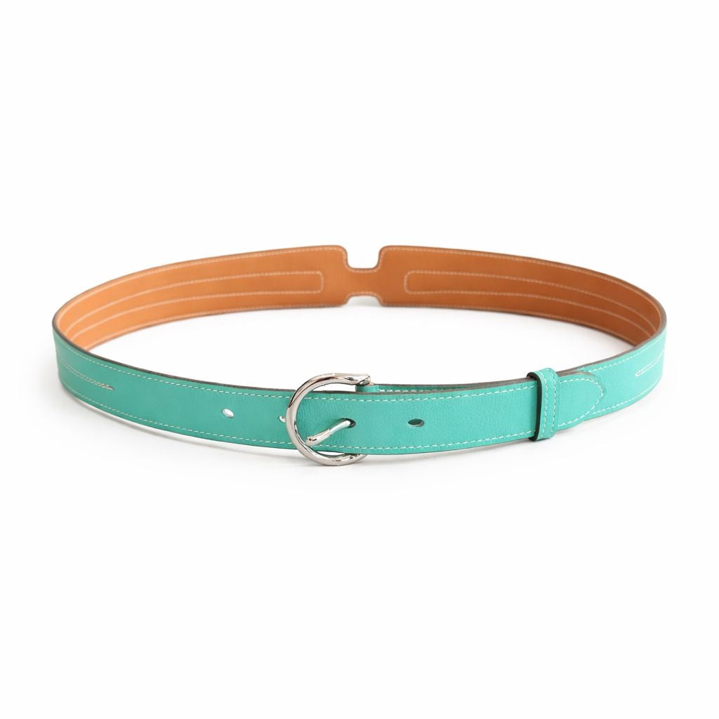 HERMÈS - H BELT TURQUOISE LEATHER 90 CM