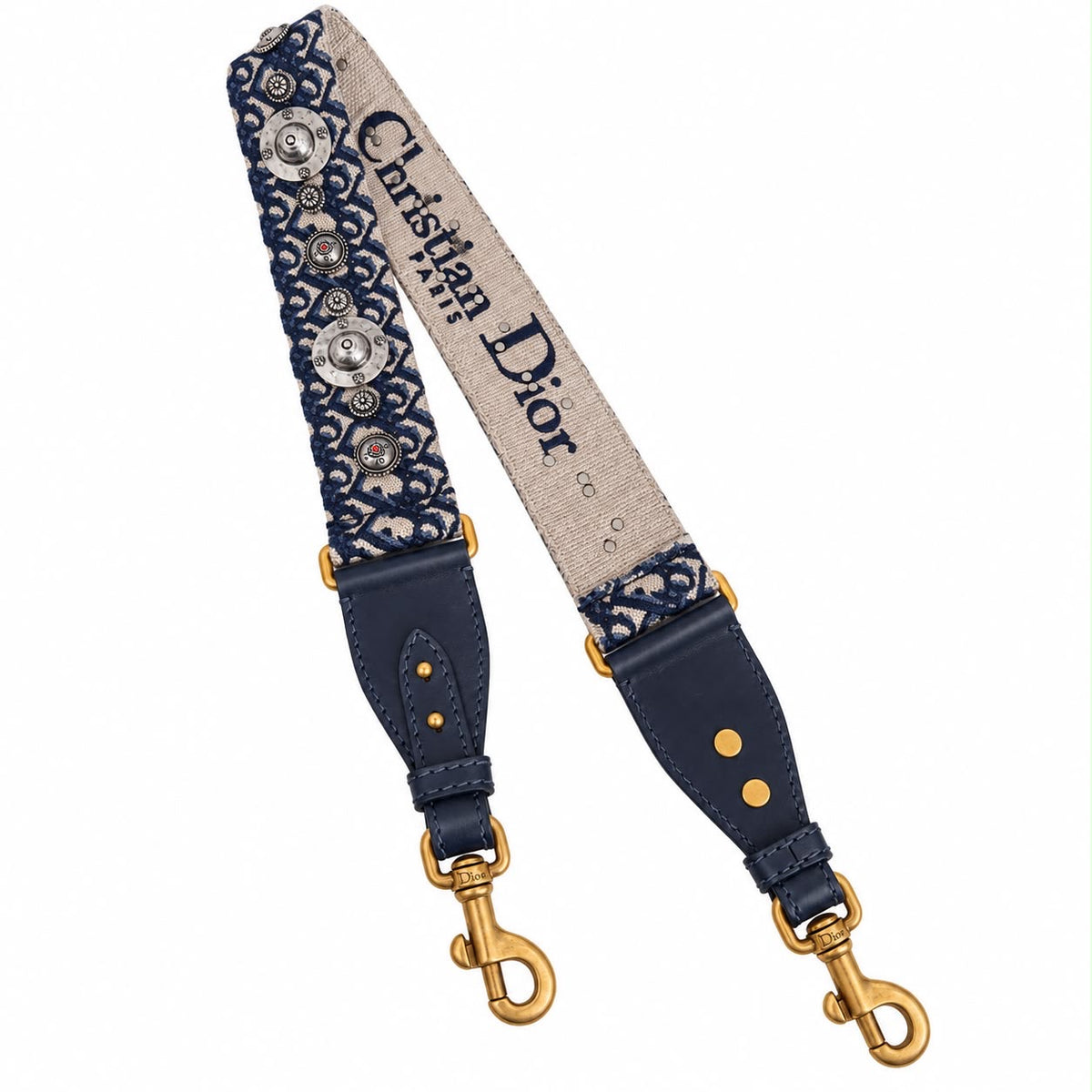 DIOR - STRAP OBLIQUE NAVY BLUE GOLD-TONE HARDWARE