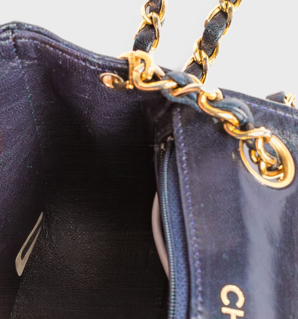 CHANEL - BAG MINI TIMELESS LEATHER NAVY BLUE WHITE TRIM