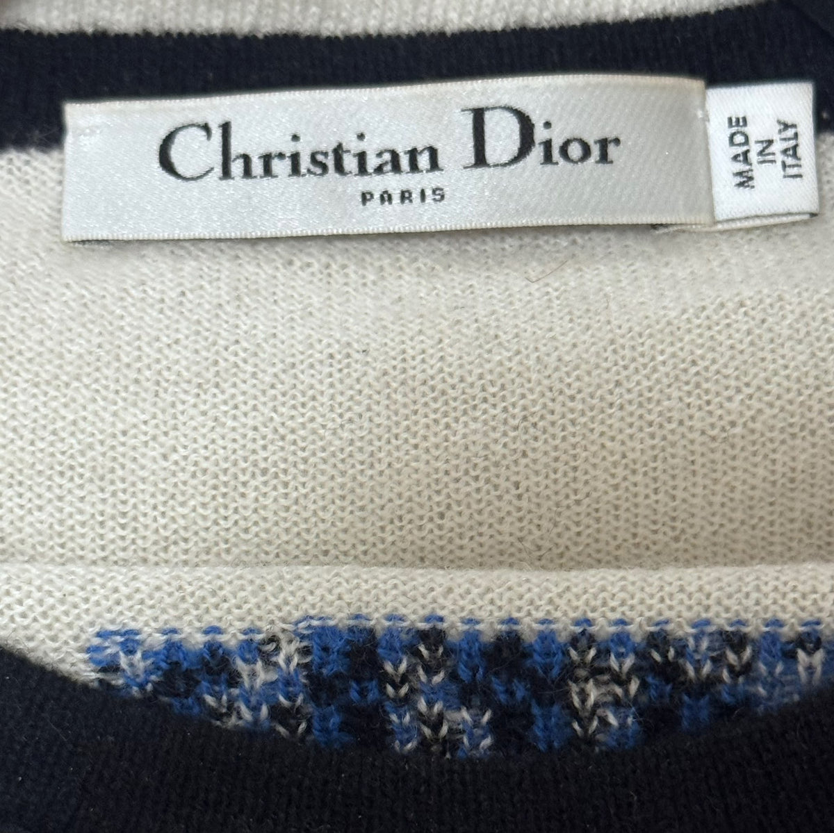 DIOR - SWEATER BLACK & IVORY CASHMERE HEARTBEAT SIZE 34 FR