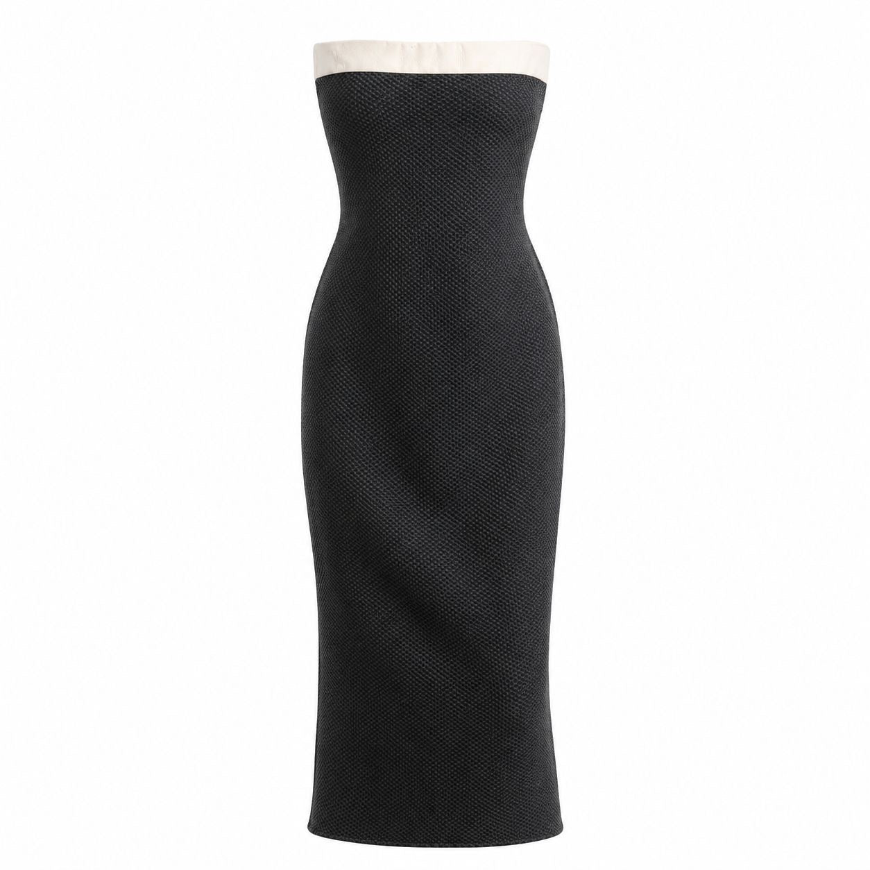 CHANEL - DRESS COCKTAIL BLACK WITH WHITE LEATHER TRIM SIZE 36 FR