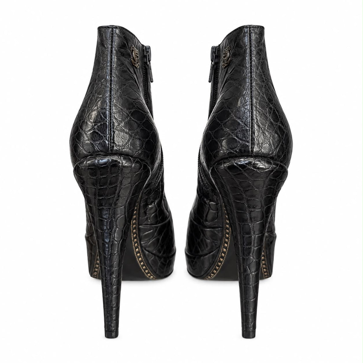 CHANEL - ANKLE BOOTIES BLACK MATTE CROCODILE SIZE 38 EU