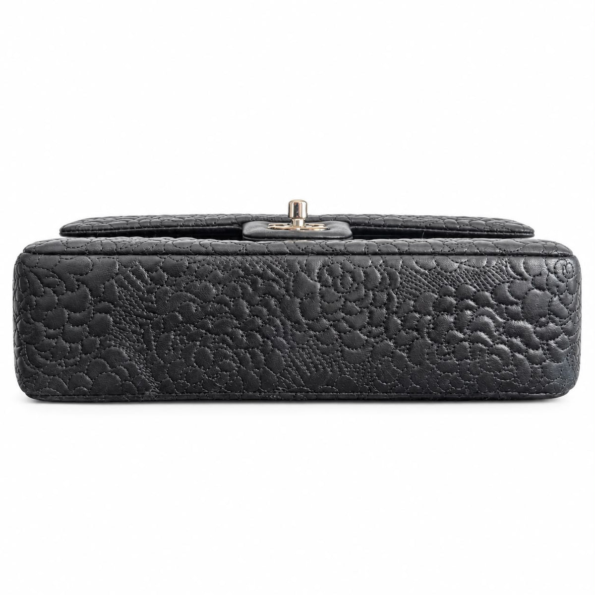 CHANEL - BAG TIMELESS CLASSIC FLAP BLACK CAMELLIA QUILTED LEATHER WITH SILVER TONE HARDWARE