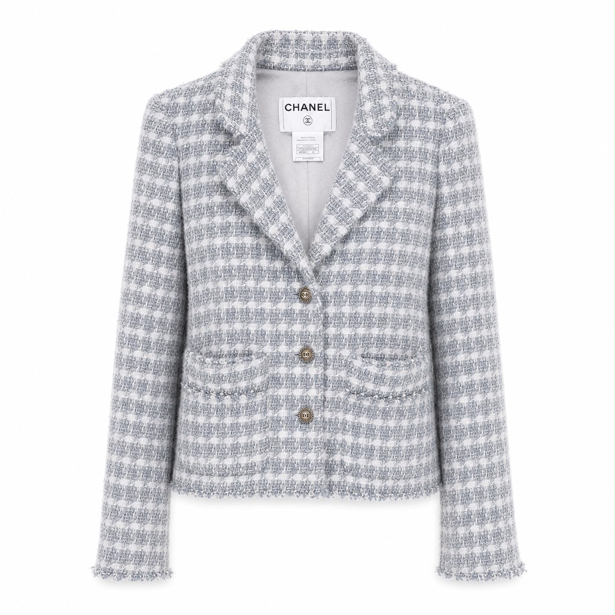 CHANEL - JACKET TWEED GREY WITH CC BUTTONS SIZE 38 FR